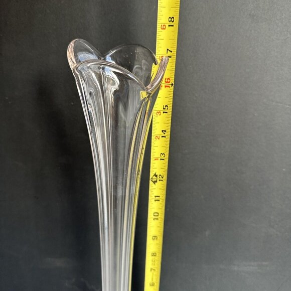 Vintage Clear Swung Glass Tulip Fluted Ribbed Vase MCM 17" Tall Stretched Vase - Picture 6 of 12